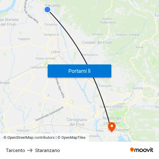 Tarcento to Staranzano map