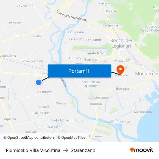 Fiumicello Villa Vicentina to Staranzano map