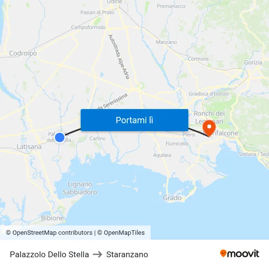 Palazzolo Dello Stella to Staranzano map