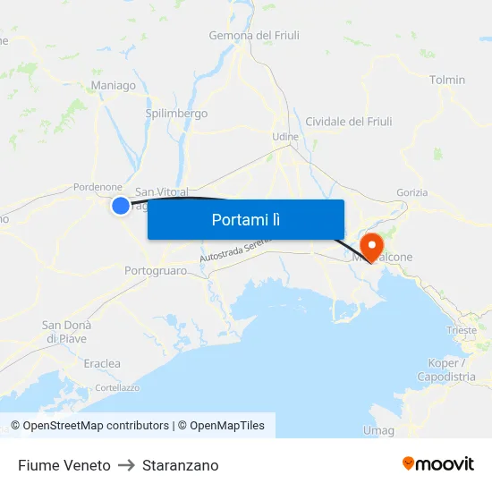 Fiume Veneto to Staranzano map