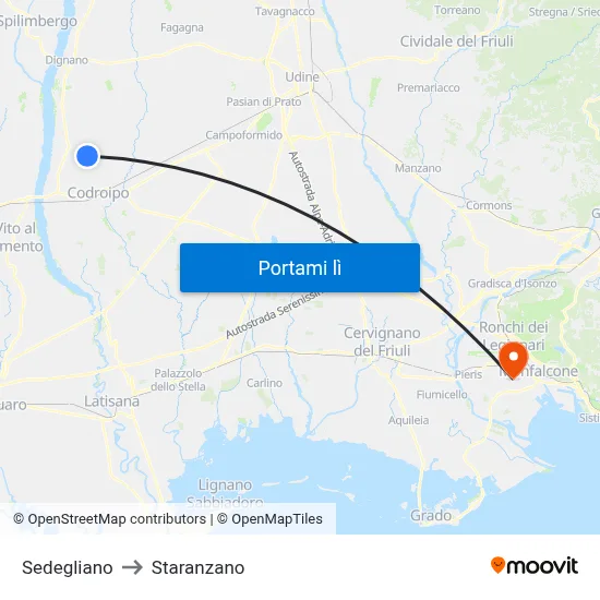 Sedegliano to Staranzano map