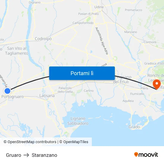 Gruaro to Staranzano map