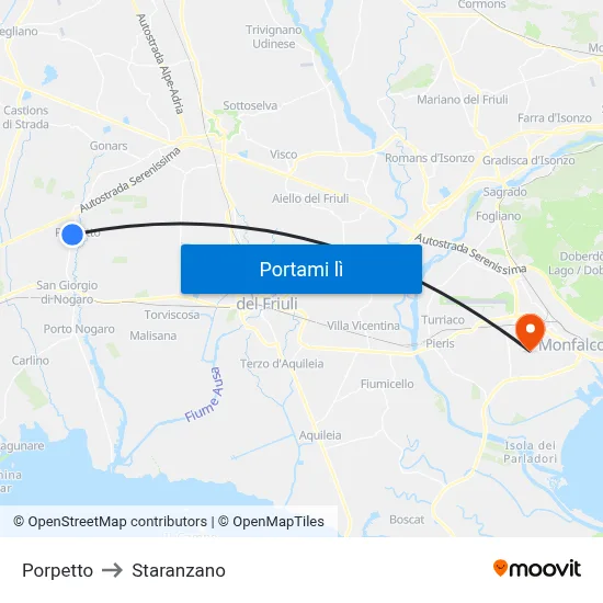 Porpetto to Staranzano map