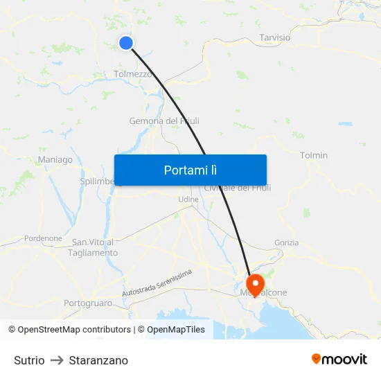 Sutrio to Staranzano map