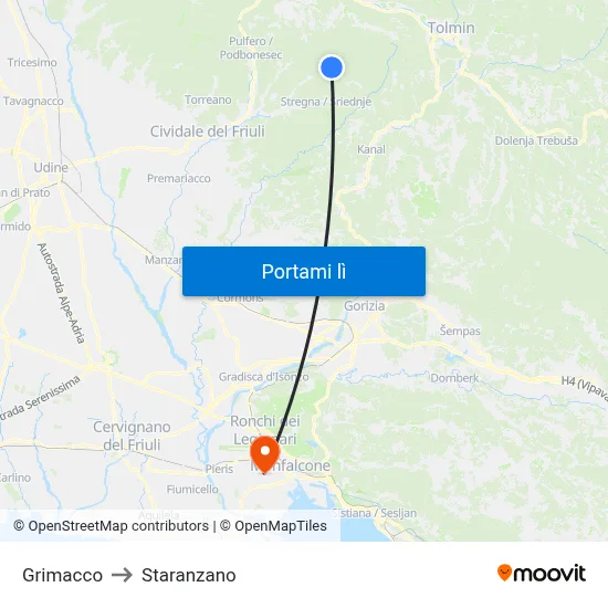 Grimacco to Staranzano map