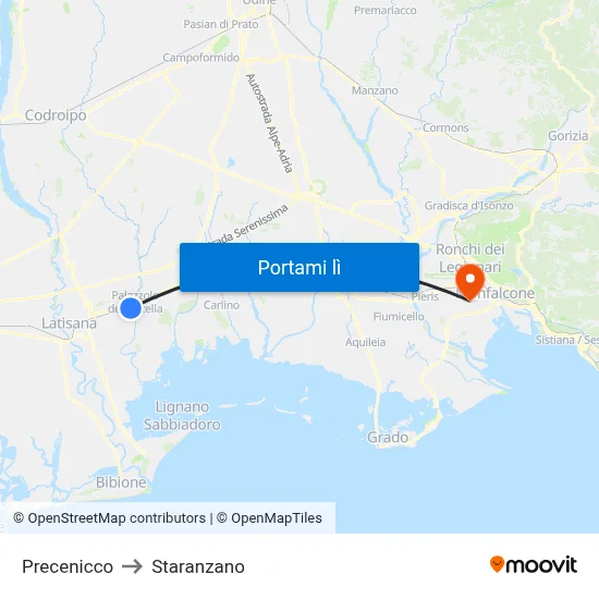 Precenicco to Staranzano map