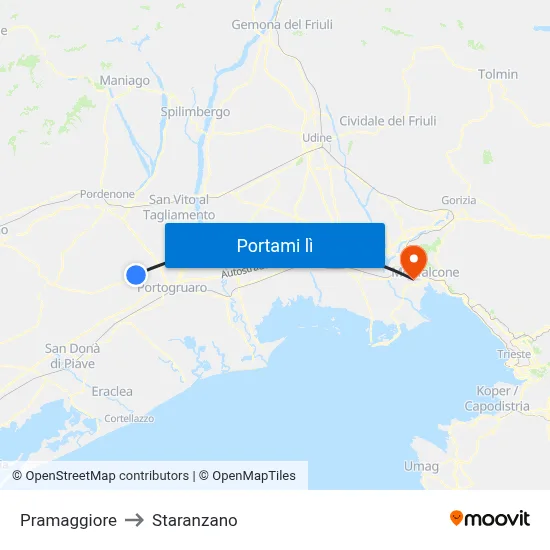 Pramaggiore to Staranzano map