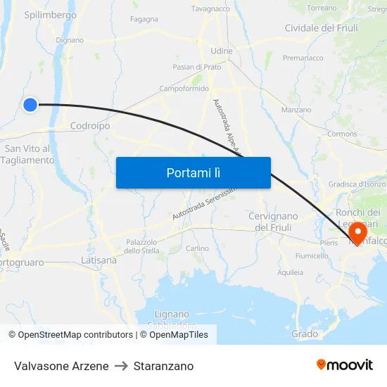 Valvasone Arzene to Staranzano map
