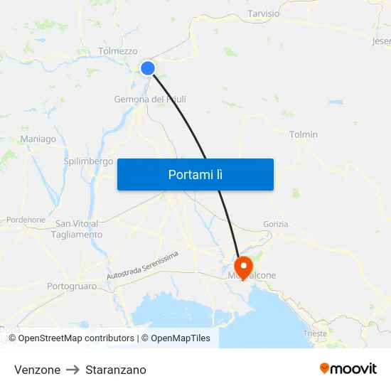 Venzone to Staranzano map