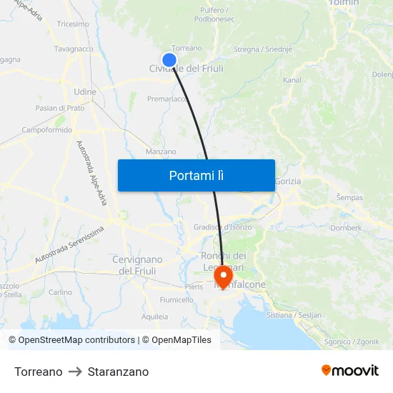 Torreano to Staranzano map