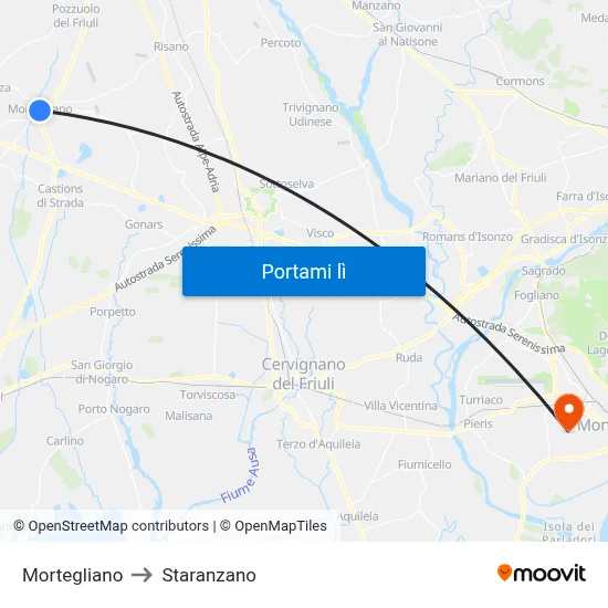 Mortegliano to Staranzano map
