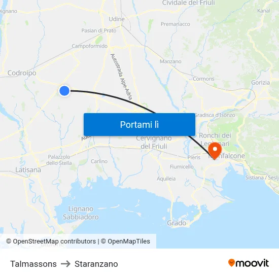 Talmassons to Staranzano map