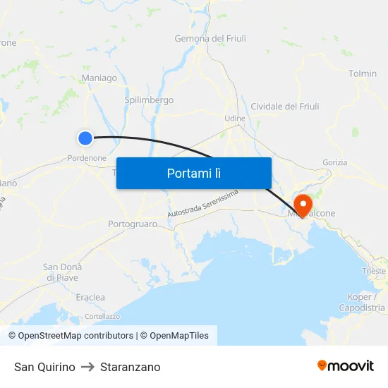 San Quirino to Staranzano map