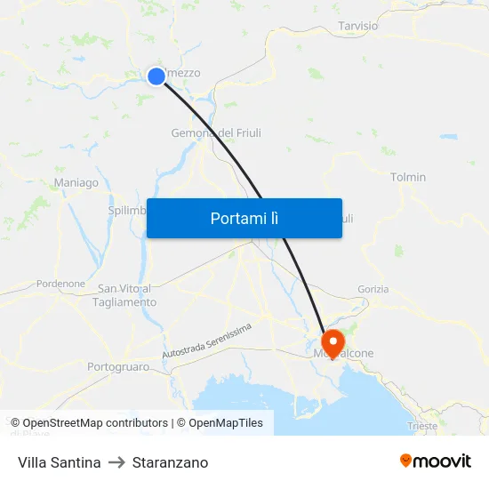 Villa Santina to Staranzano map