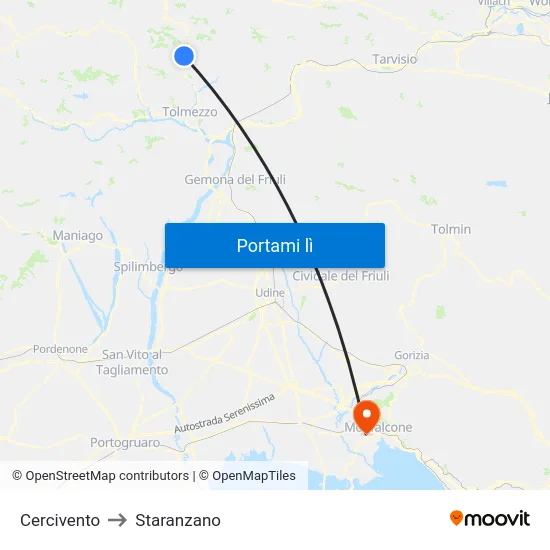 Cercivento to Staranzano map