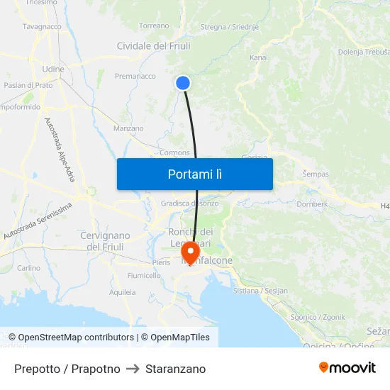 Prepotto / Prapotno to Staranzano map