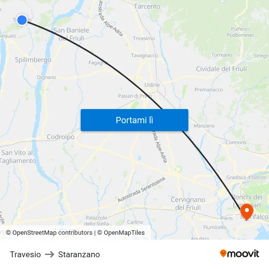 Travesio to Staranzano map