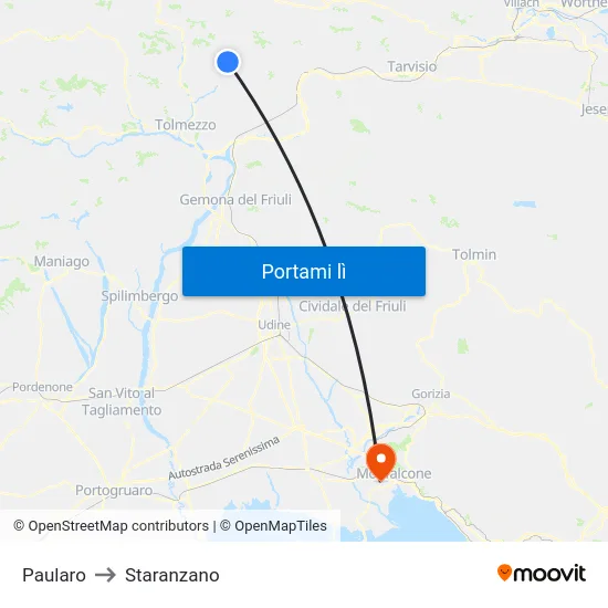 Paularo to Staranzano map