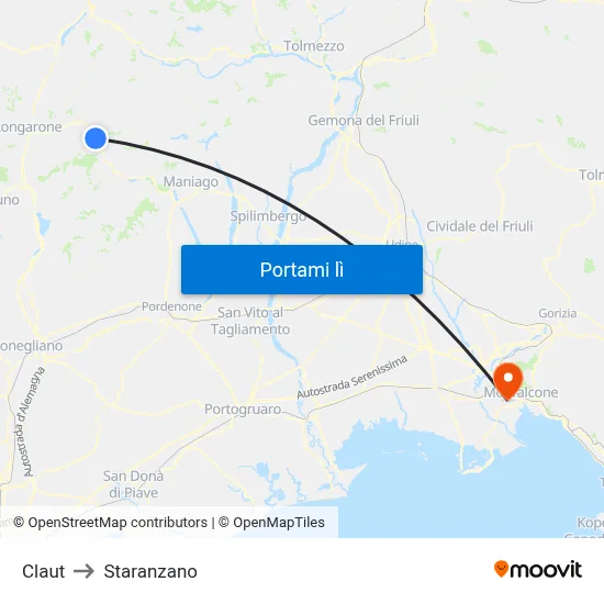 Claut to Staranzano map