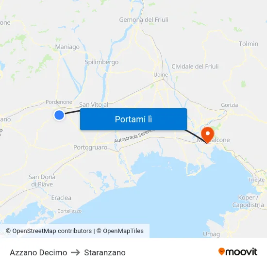 Azzano Decimo to Staranzano map