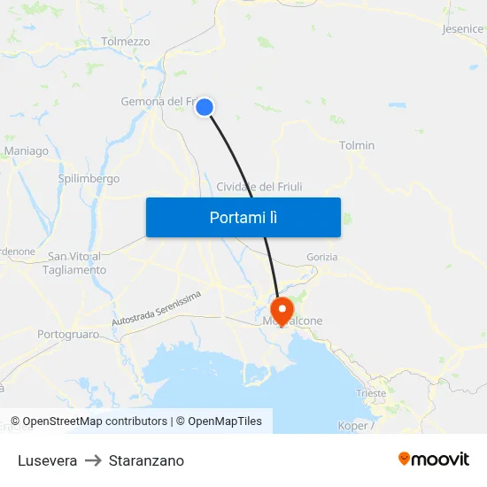 Lusevera to Staranzano map