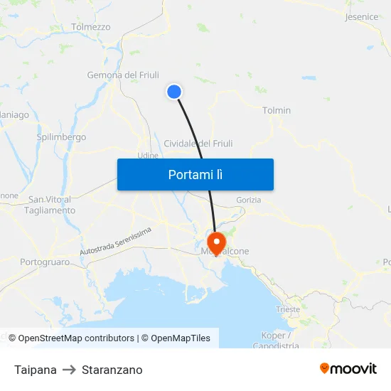 Taipana to Staranzano map
