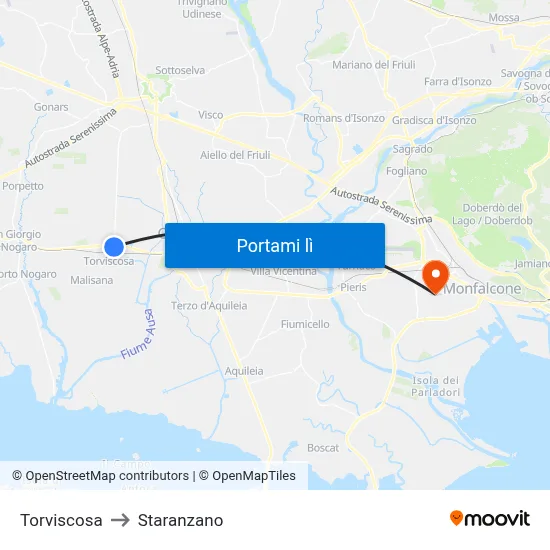 Torviscosa to Staranzano map