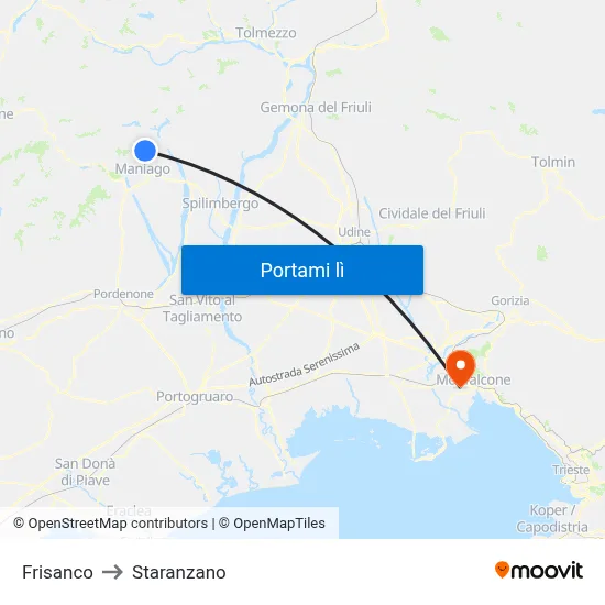 Frisanco to Staranzano map