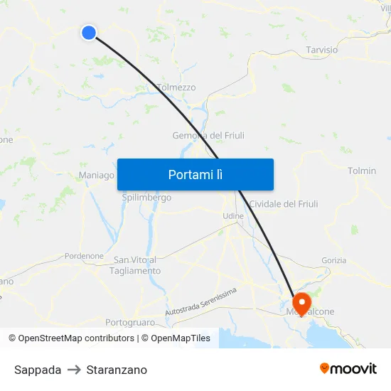 Sappada to Staranzano map