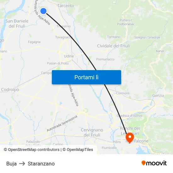 Buja to Staranzano map
