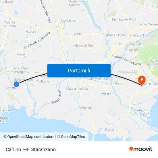 Carlino to Staranzano map
