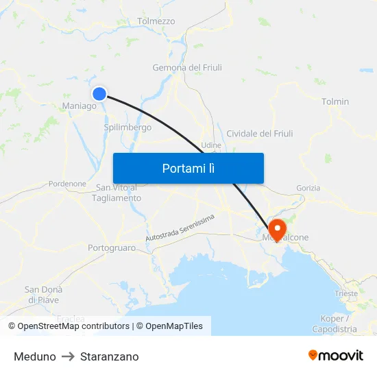 Meduno to Staranzano map