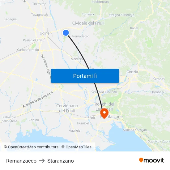 Remanzacco to Staranzano map