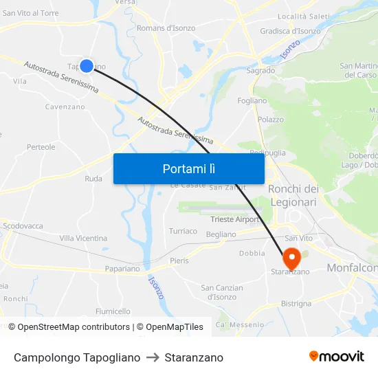 Campolongo Tapogliano to Staranzano map
