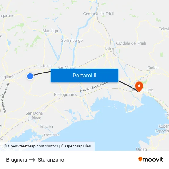 Brugnera to Staranzano map