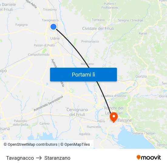 Tavagnacco to Staranzano map