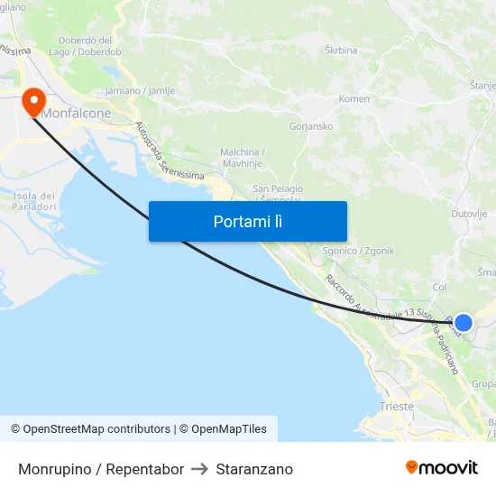 Monrupino / Repentabor to Staranzano map