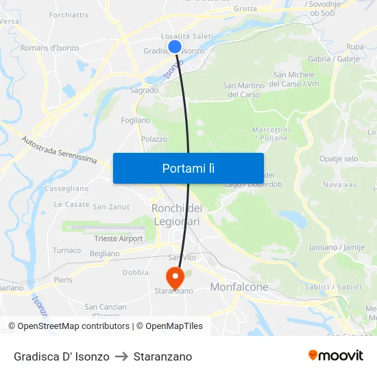 Gradisca D' Isonzo to Staranzano map