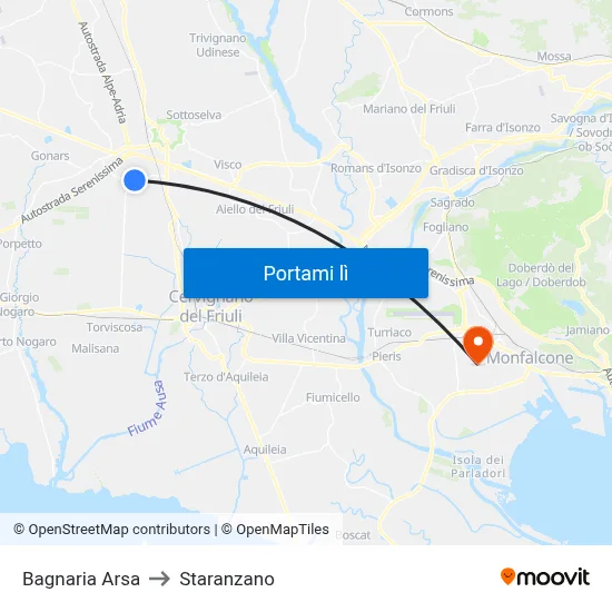 Bagnaria Arsa to Staranzano map