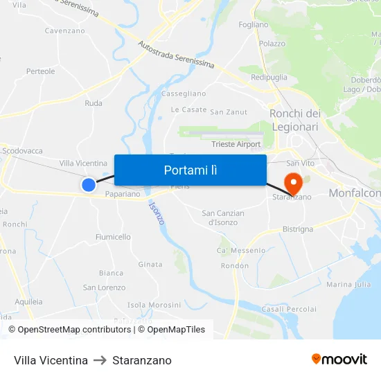 Villa Vicentina to Staranzano map
