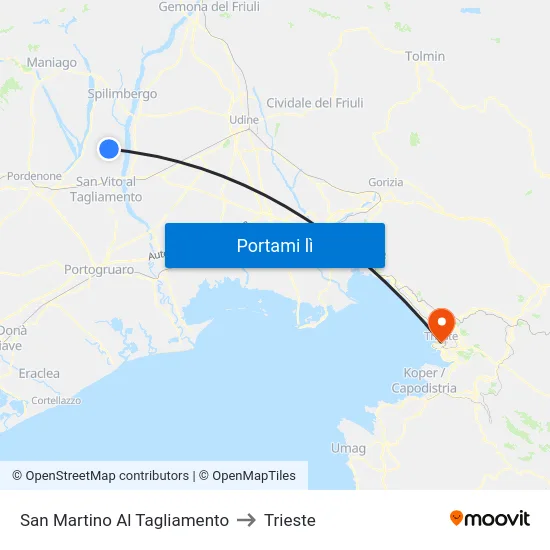 San Martino Al Tagliamento to Trieste map