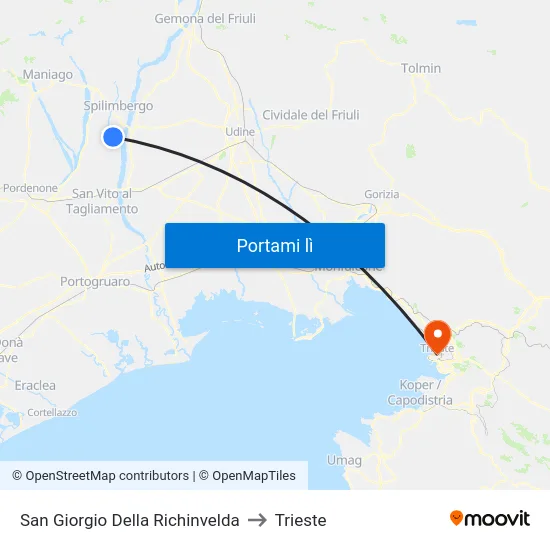 San Giorgio Della Richinvelda to Trieste map