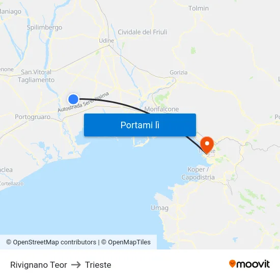 Rivignano Teor to Trieste map