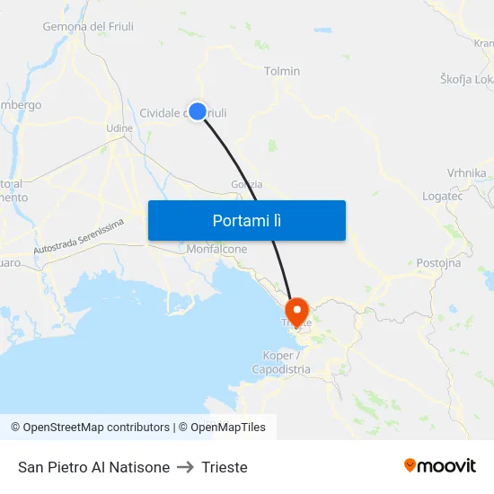 San Pietro Al Natisone to Trieste map