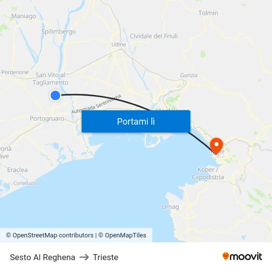 Sesto Al Reghena to Trieste map