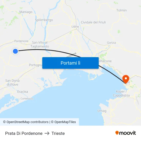 Prata Di Pordenone to Trieste map