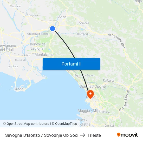 Savogna D'Isonzo / Sovodnje Ob Soči to Trieste map