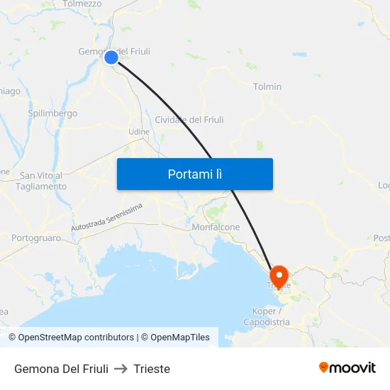 Gemona Del Friuli to Trieste map