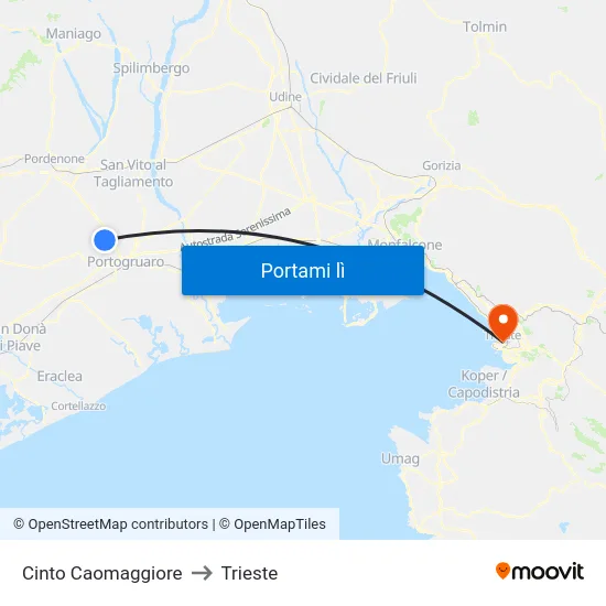 Cinto Caomaggiore to Trieste map