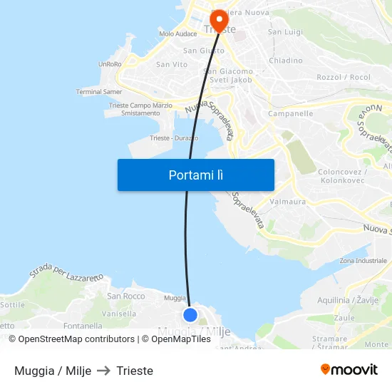 Muggia / Milje to Trieste map
